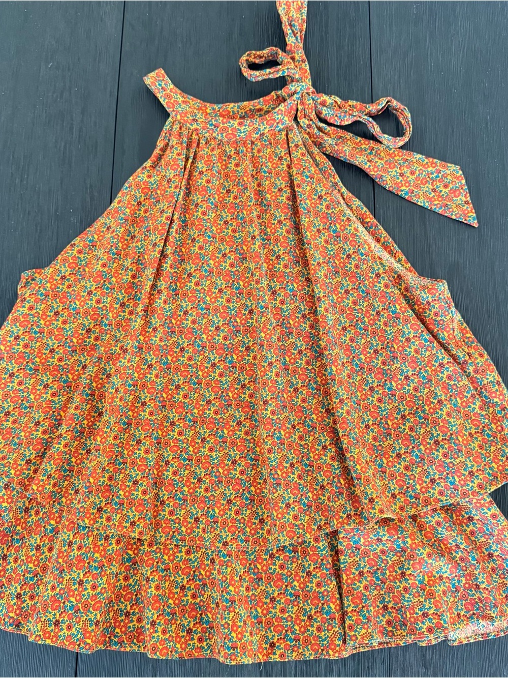 CeCe Orange Floral Halter Tie Neck Blouse